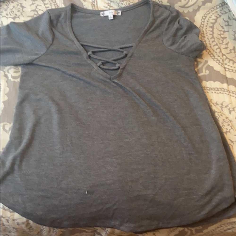 Gray lace up tee